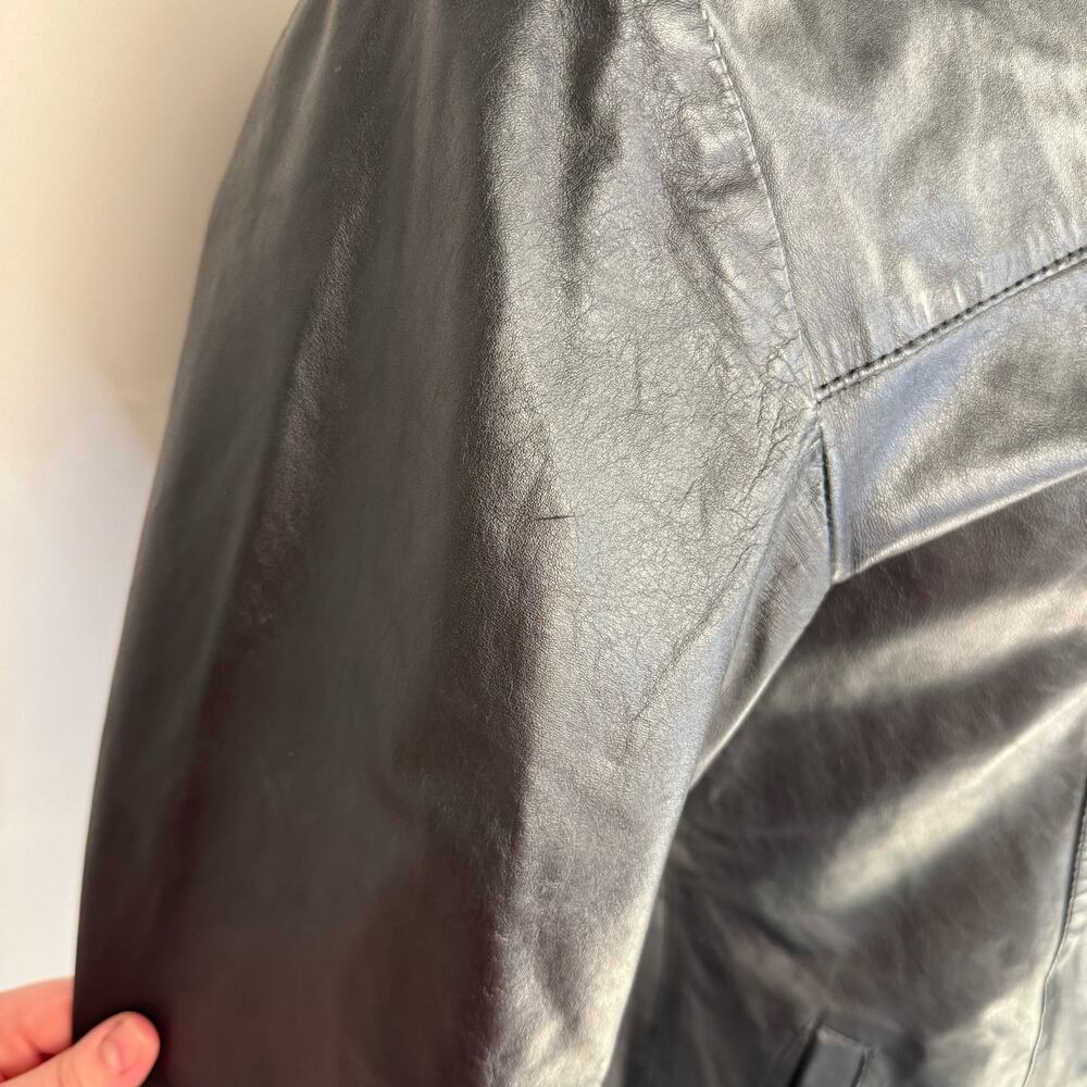 VTG Black Leather 90s Classic Lined Collared‎ Button Up Jacket Women's Large - Picture 10 of 11